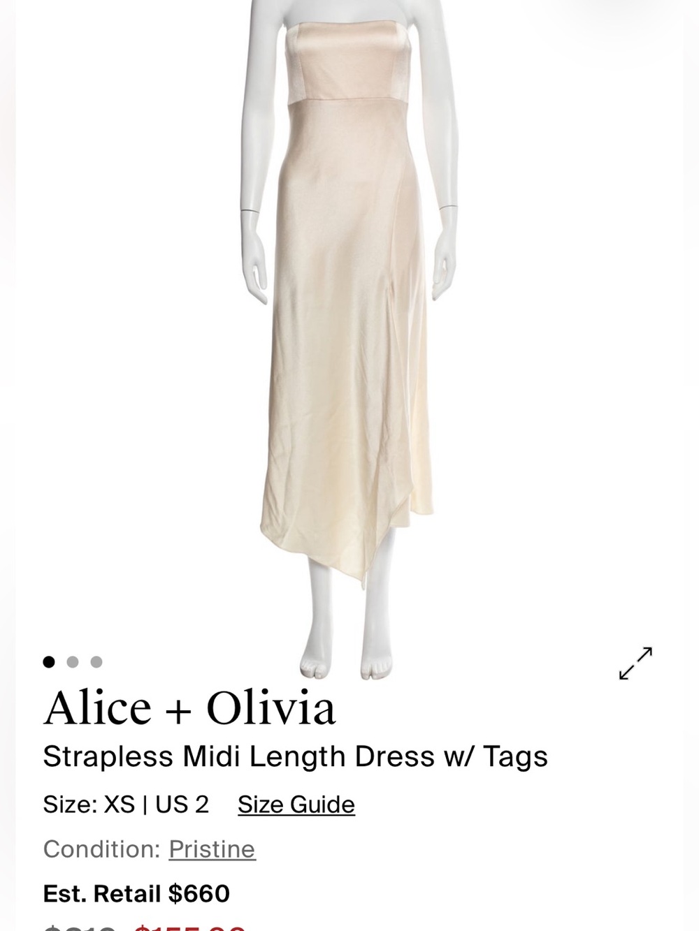 Alice + Olivia Strapless Cream Satin Midi Dress